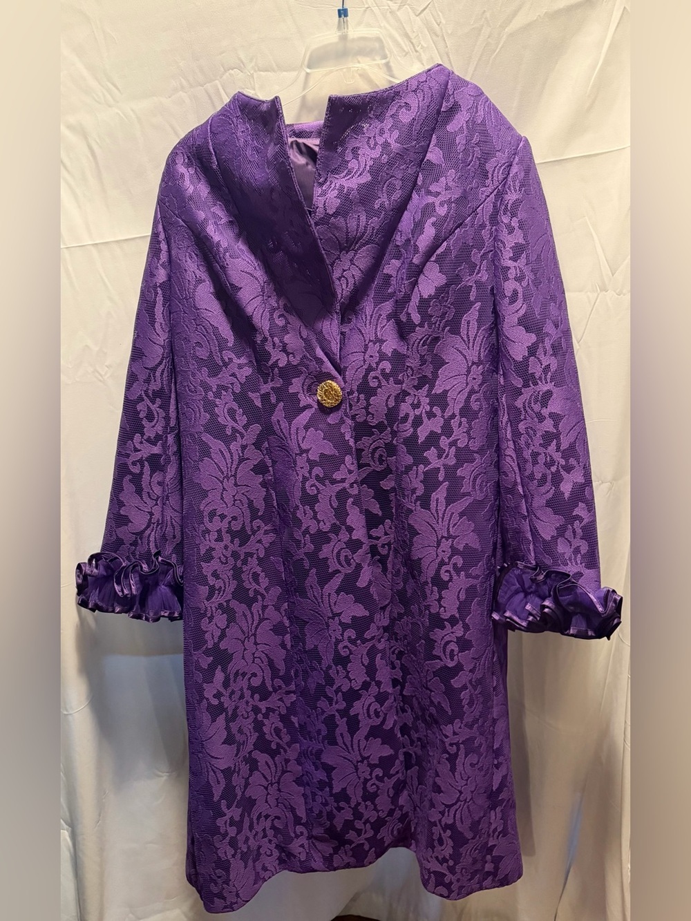 Lisa Rene Black Label- Purple Brocade Dress Coat with Gold Button